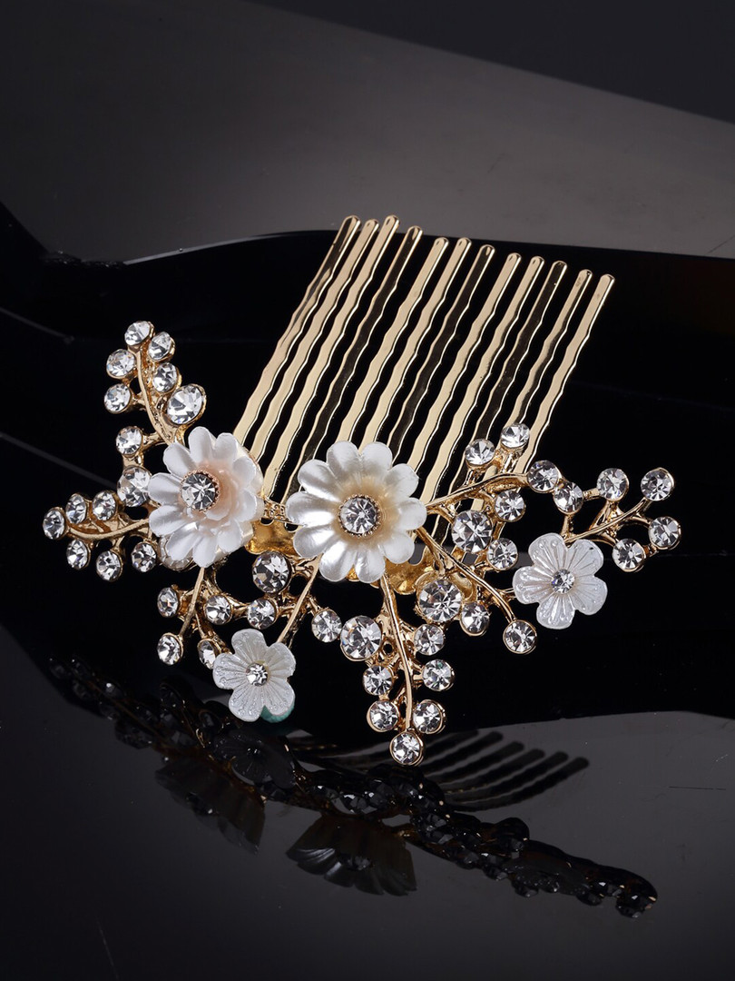 Hair accessories PANASH Women Gold-Toned & White Embellished Comb Pin